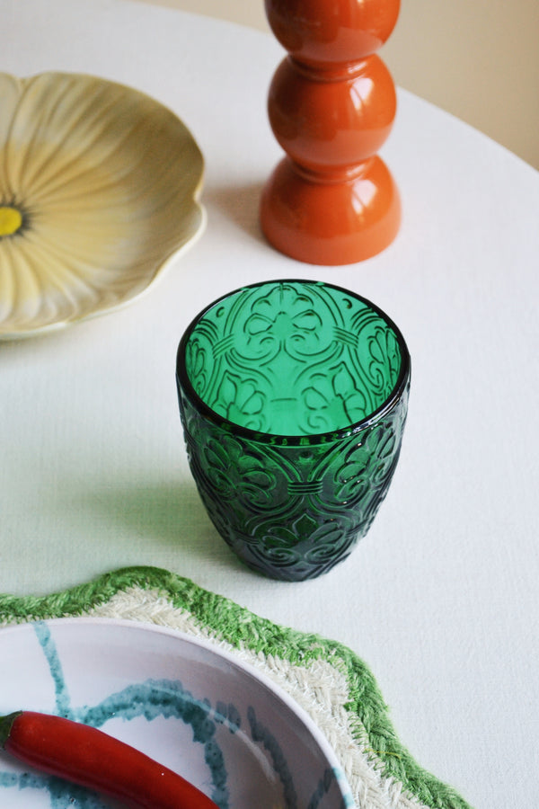 Patterned Green Drinking Glass