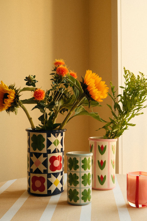 Folk Clover Patterned Stoneware Vase