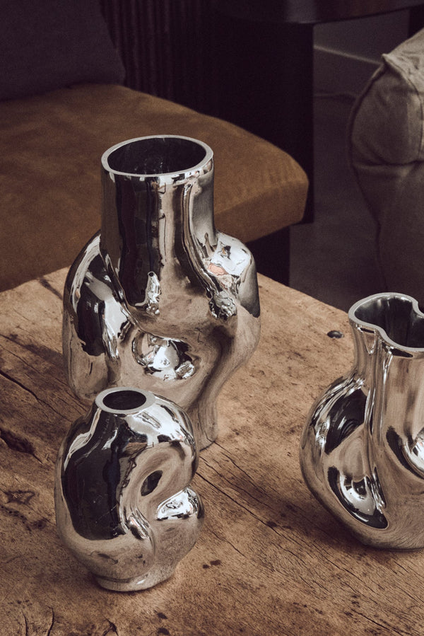 HKLIVING ® | Gleam Glass Small Vase - Chrome