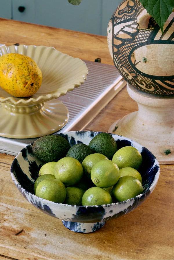 HKLIVING ® | Indigo Splatter Ceramic Bowl on Base