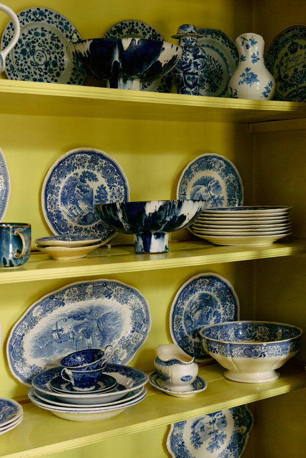 HKLIVING ® | Indigo Splatter Ceramic Bowl on Base