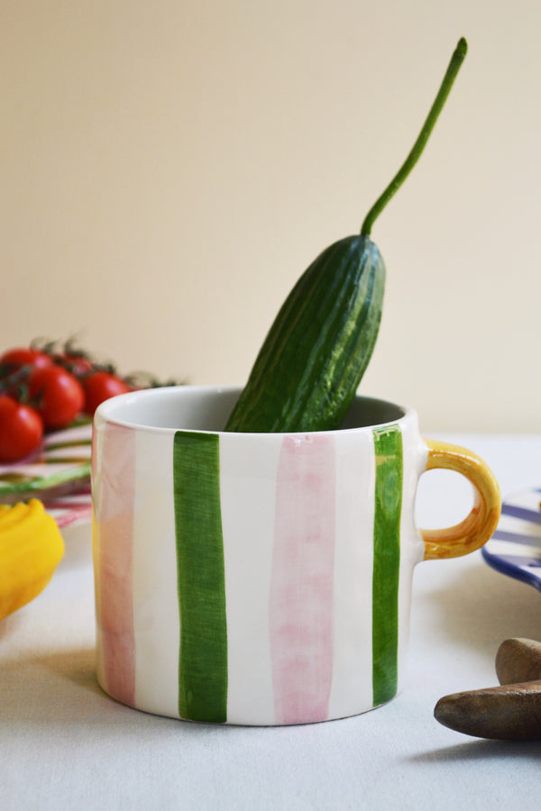 Pink and Green Striped Ribbon Mug