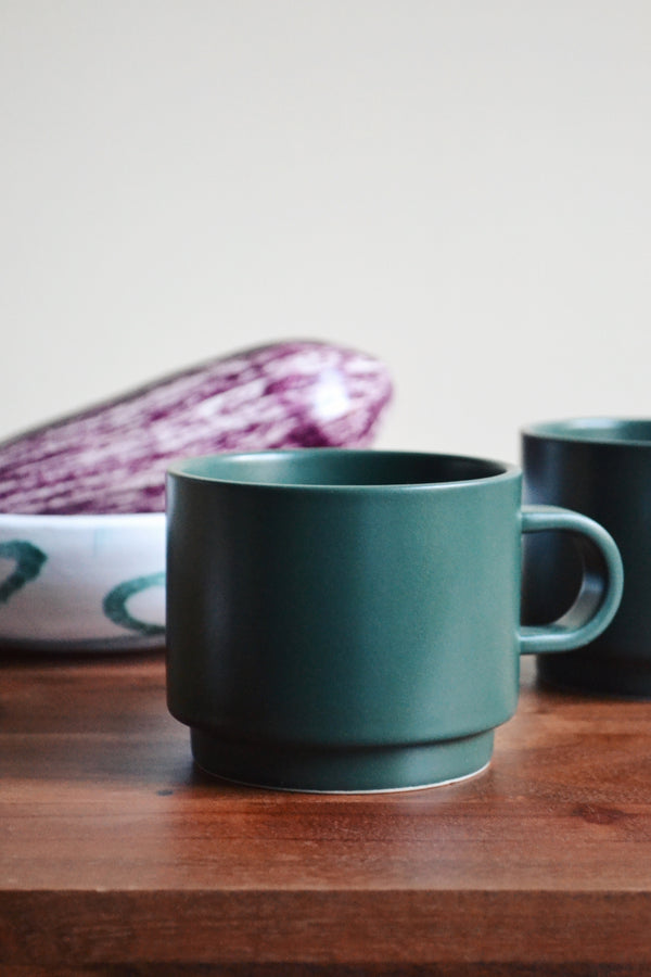 Set of Two Stackable Mugs - Matt Forest Green