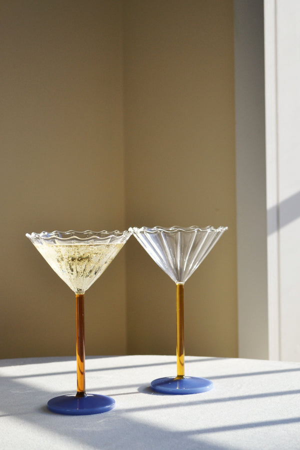 Set of Two Blue and Amber Coupes Glasses