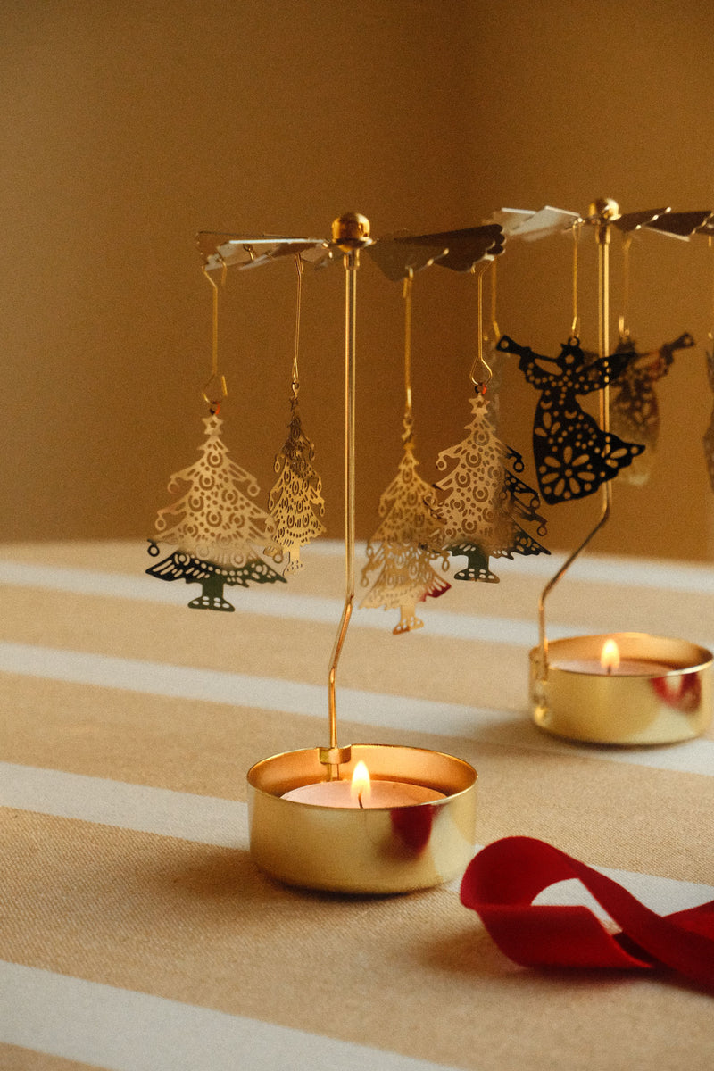 Gold Christmas Tree Tea Light Spinner