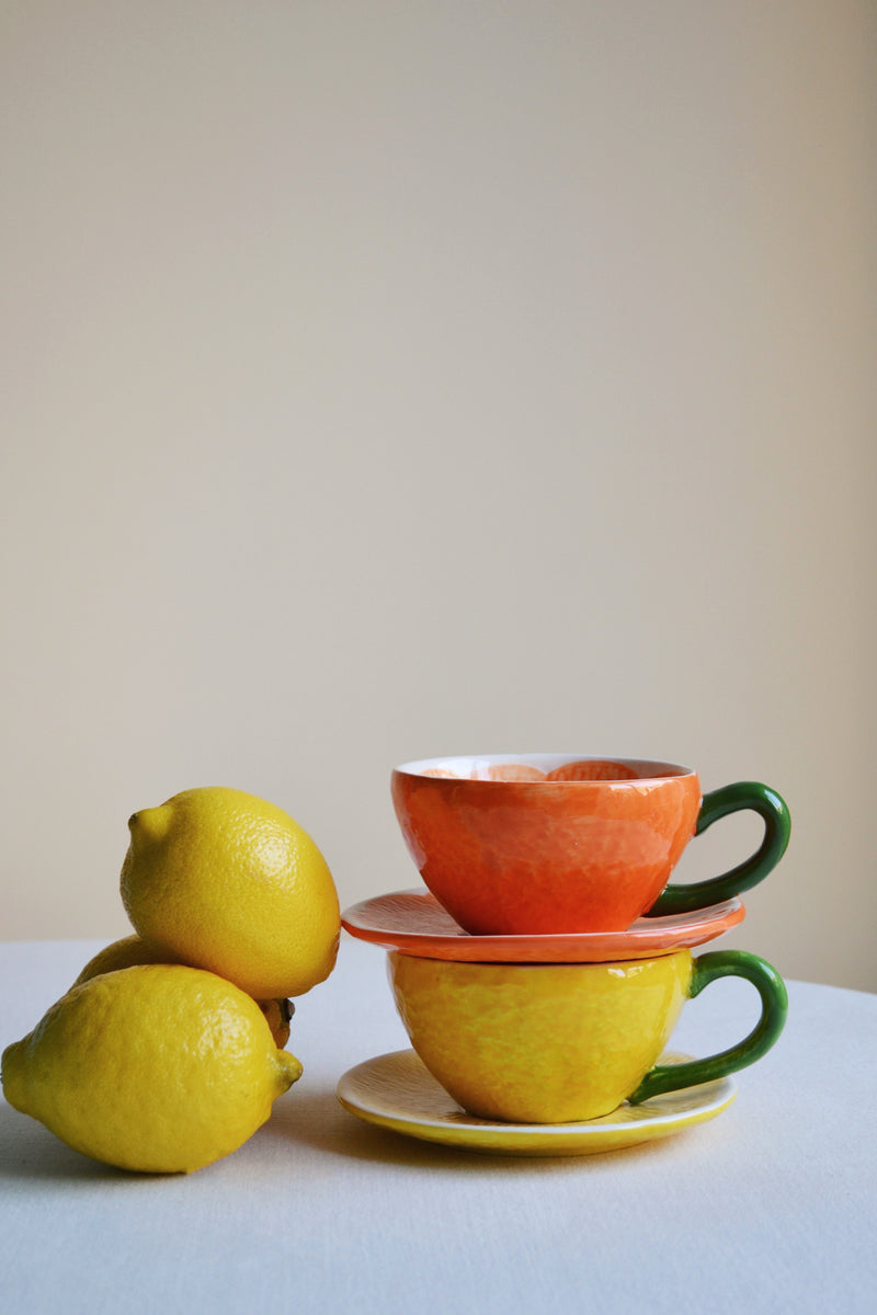 Orange Teacup and Saucer