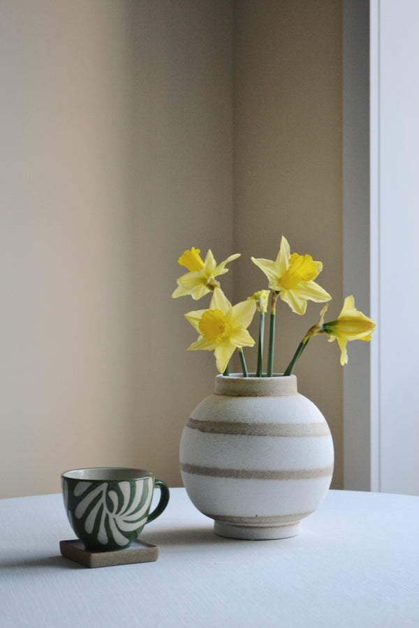 Brown and White Stripe Round Vase