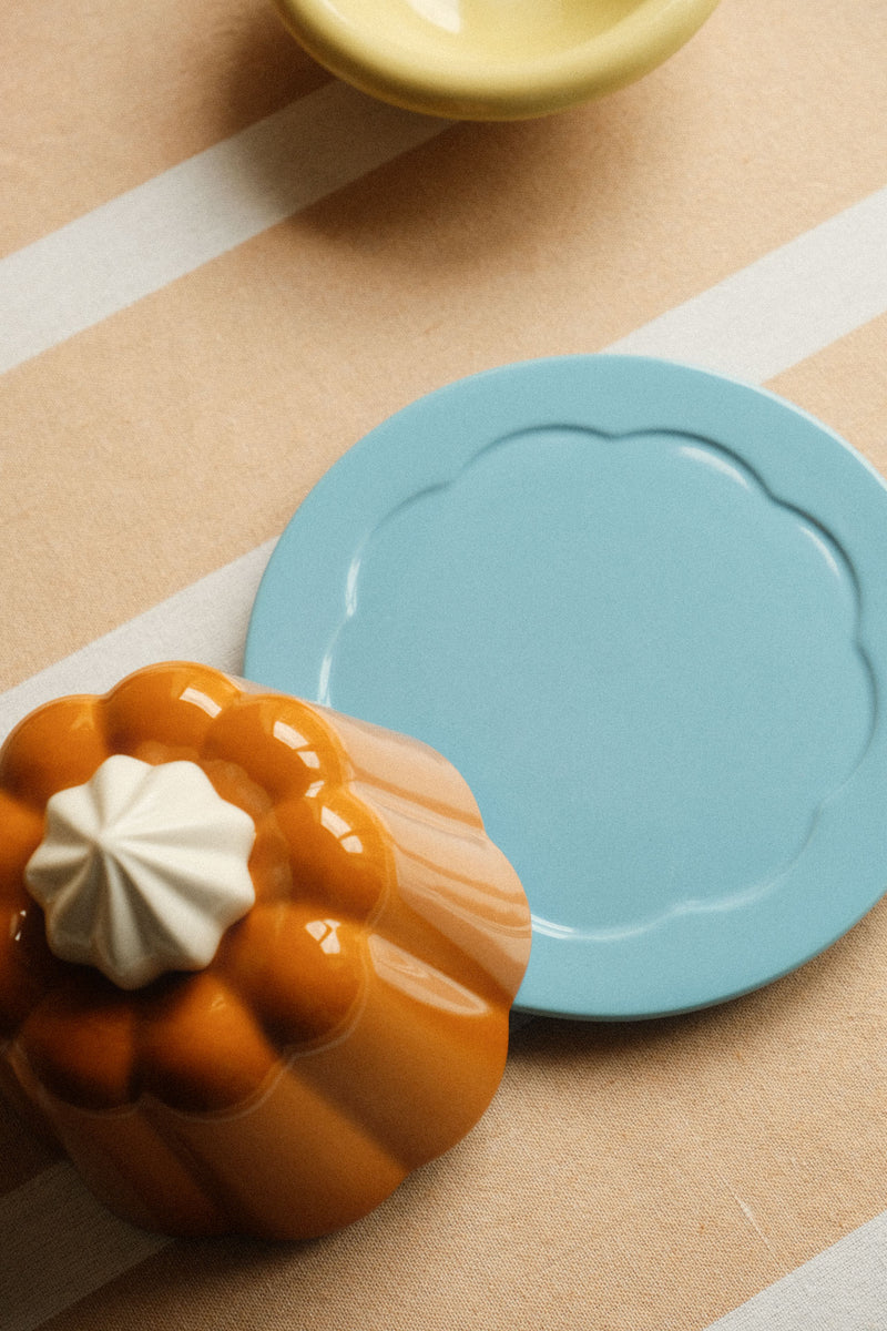 Orange and Blue Pudding Stoneware Cloche