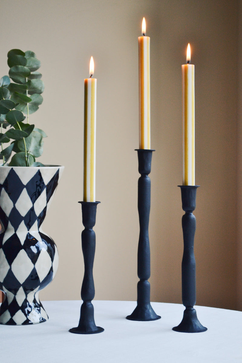 Tall Black Iron Candlestick Holders - Three Sizes Available