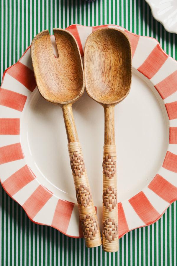 Wooden Salad Set Servers with Cane