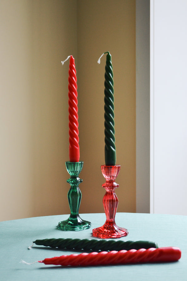 Set of Four Red and Green Spiral Candles