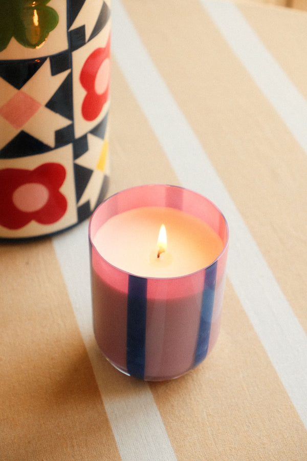 Atina Glass Stripe Lilac and Blue Scented Candle - Blackcurrant & Oudh