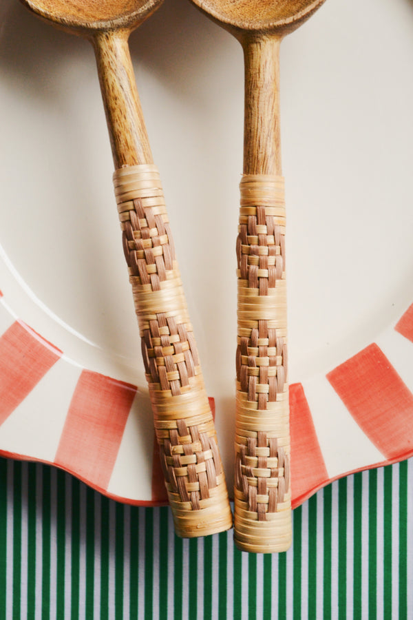 Wooden Salad Set Servers with Cane