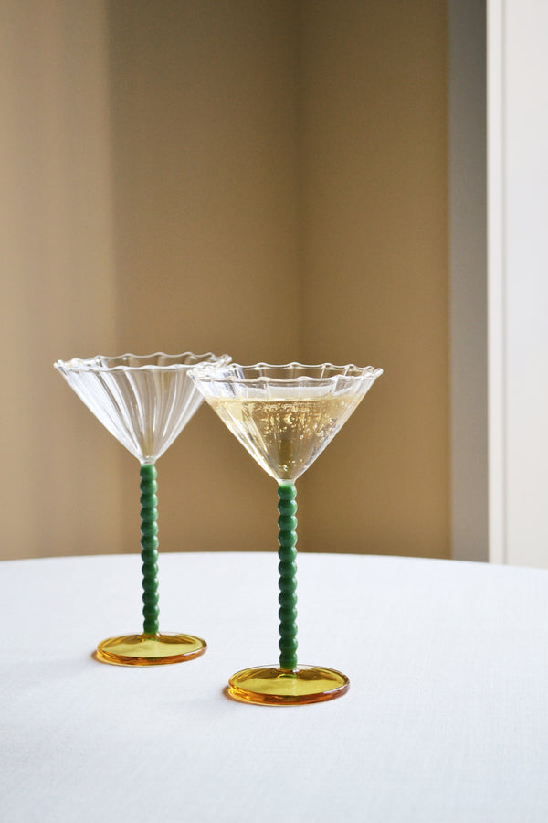 Set of Two Orange and Green Coupes Glasses