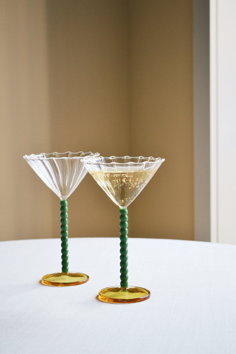 Set of Two Orange and Green Coupes Glasses