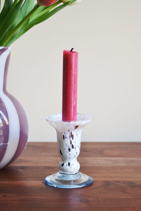 White Murano Glass Candle Holder