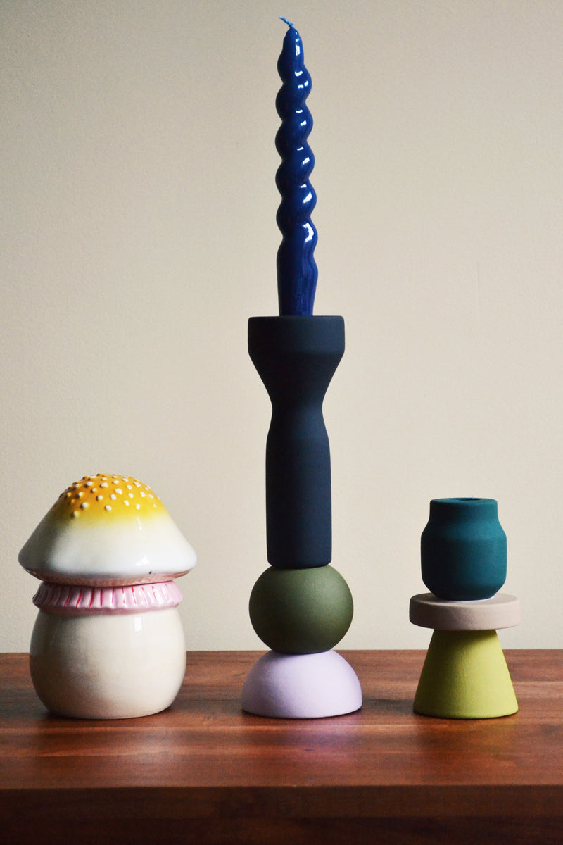 Stack Olive Tall Candlestick Holder