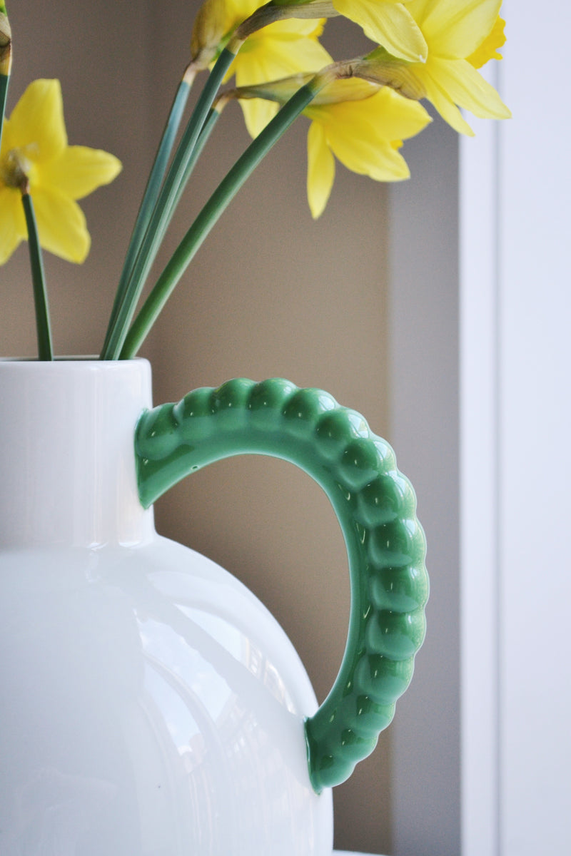 Off White Jug with Green Bobble Handle