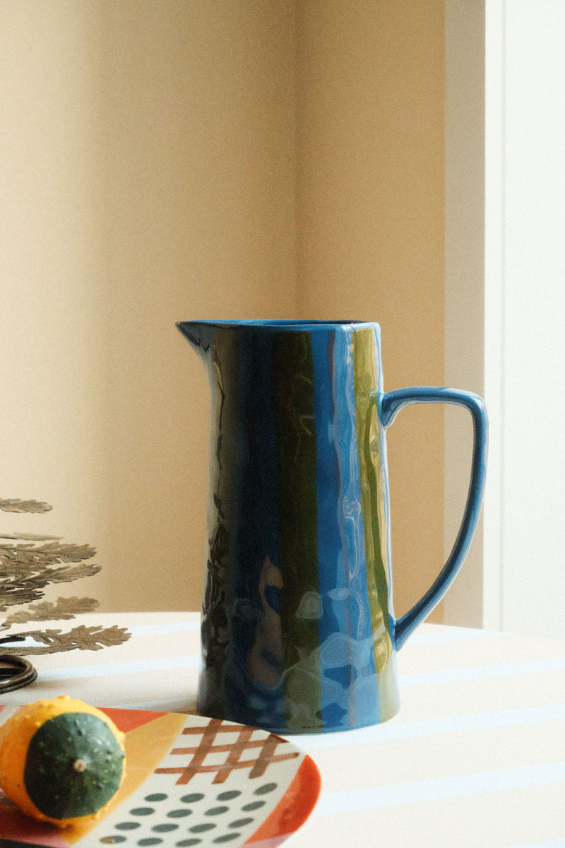 Tall Blue and Green Glazed Jug