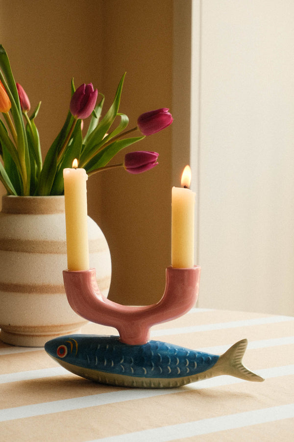 Ceramic Fish Double Candle Holder
