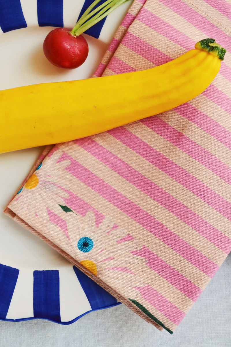 Set of Two Pink Flower Cotton Napkins