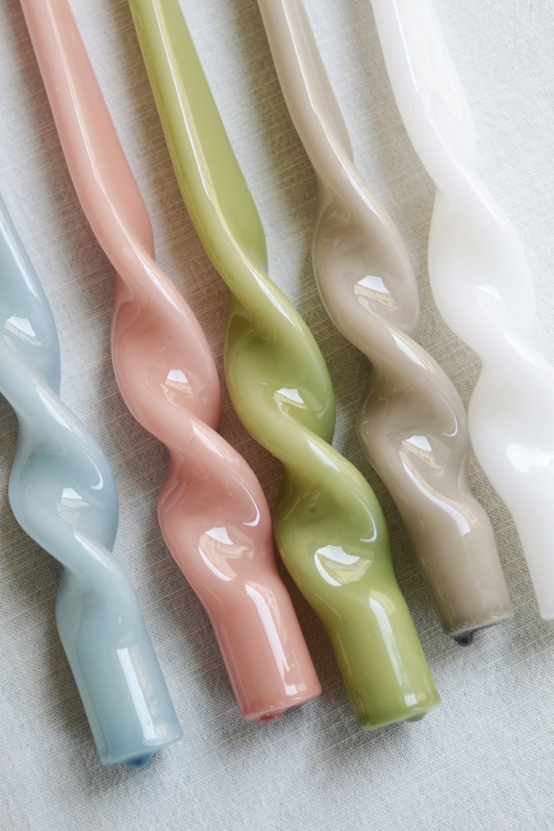 Set of Three Twist Taper Candles - Five Colours Available