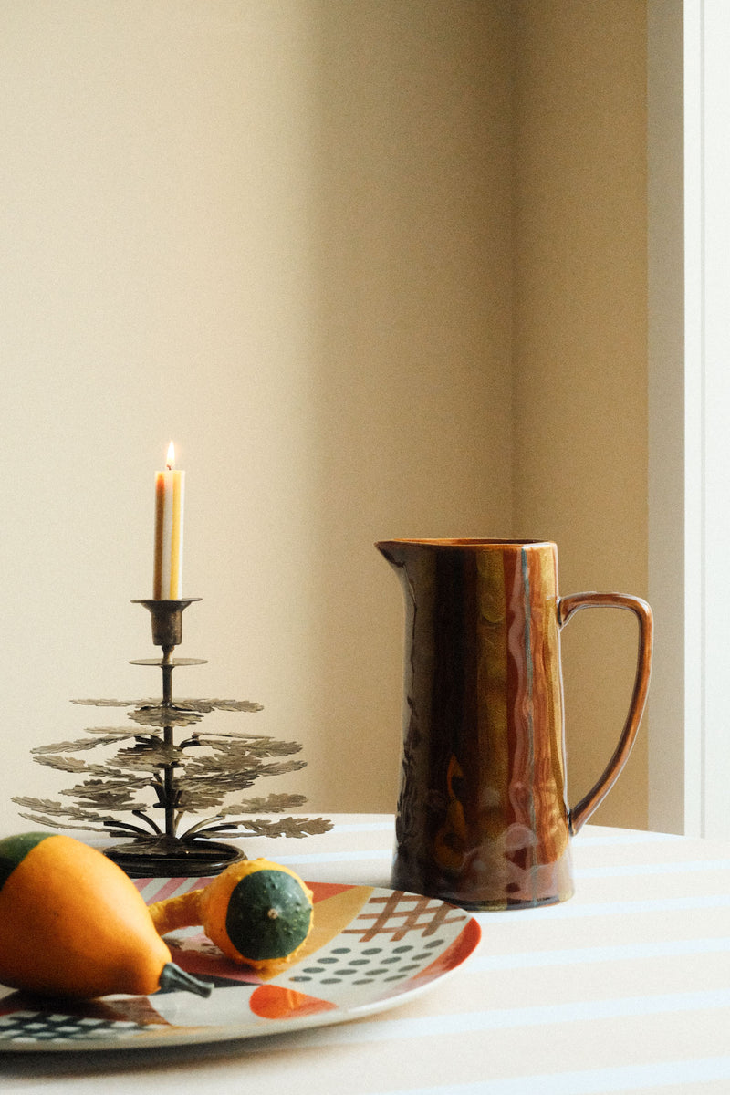 Tall Brown and Ochre Glazed Jug