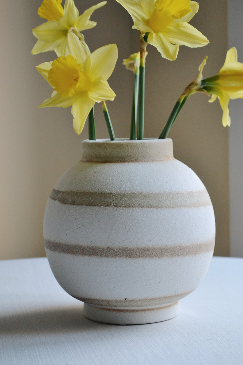 Brown and White Stripe Round Vase