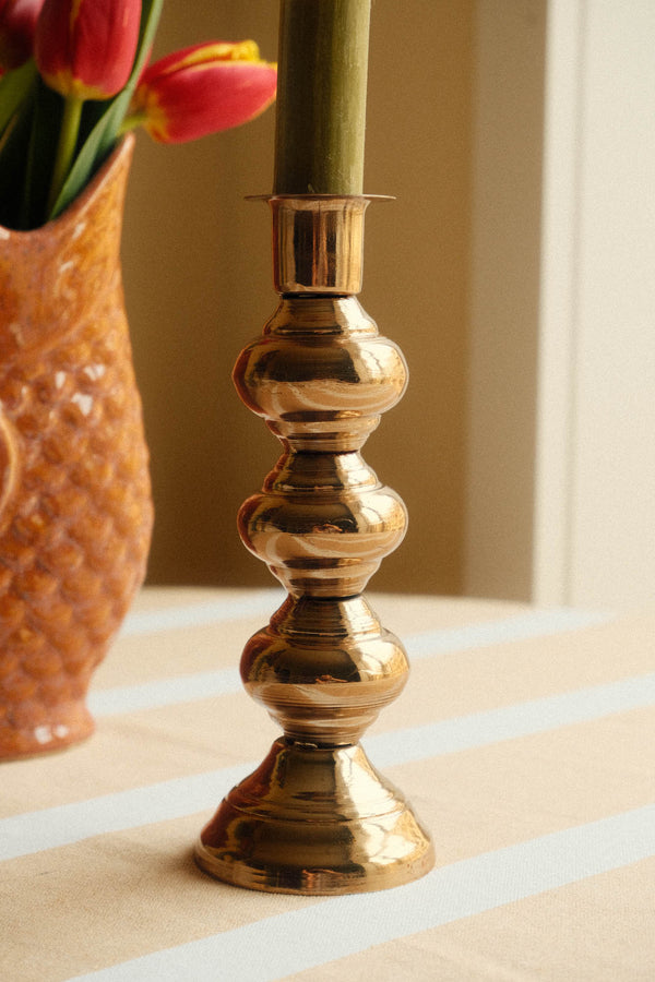 Aged Brass Hand Forged Bobble Candlestick Holder