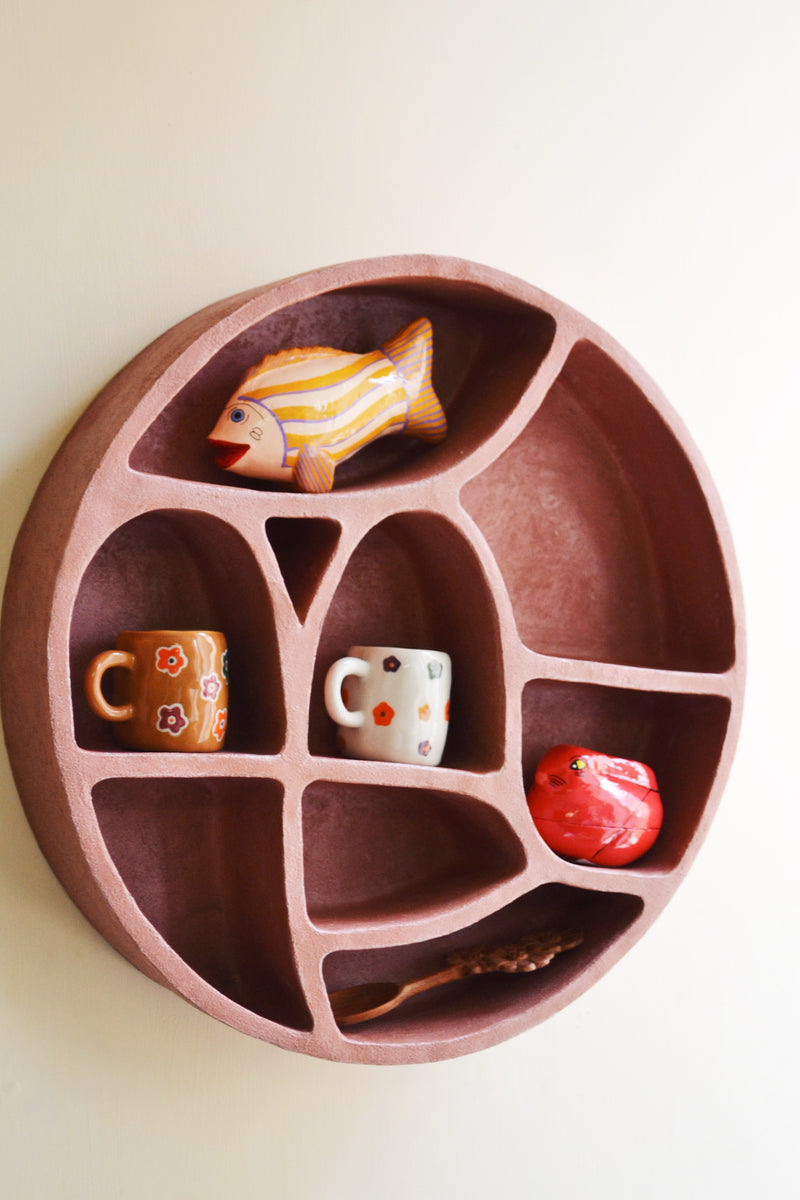Organic Shape Brick Red Round Shelf Unit