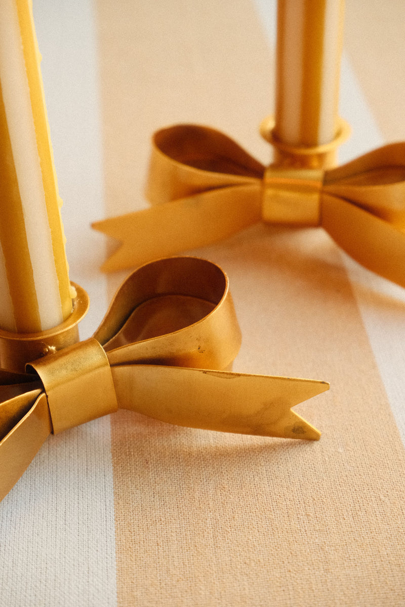 Gold Iron Bow Candle Holder