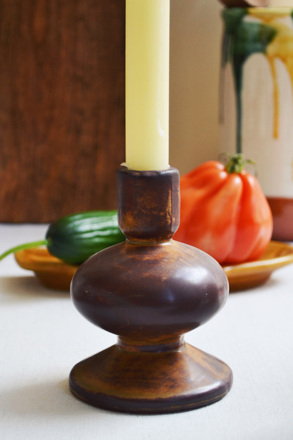 Dark Brown Glazed Candlestick Holder