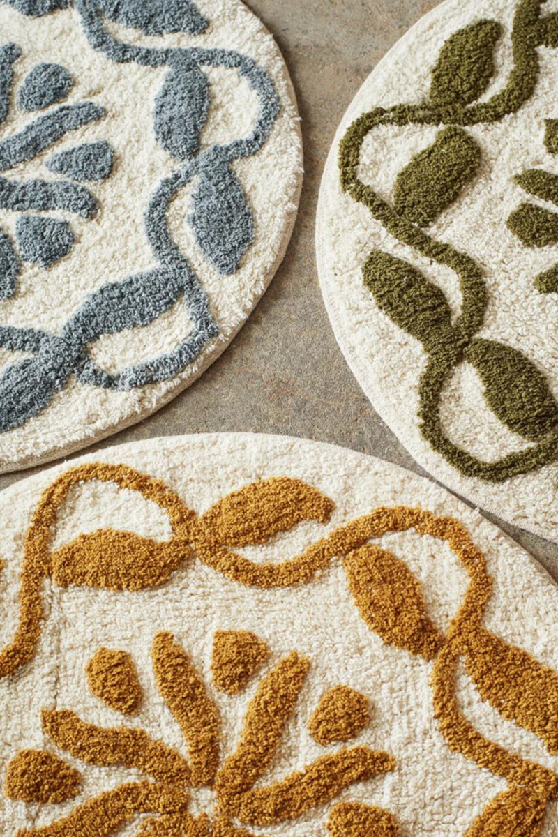 Round Patterned Tufted Cotton Bath Mat / Rug - Three Colours Available