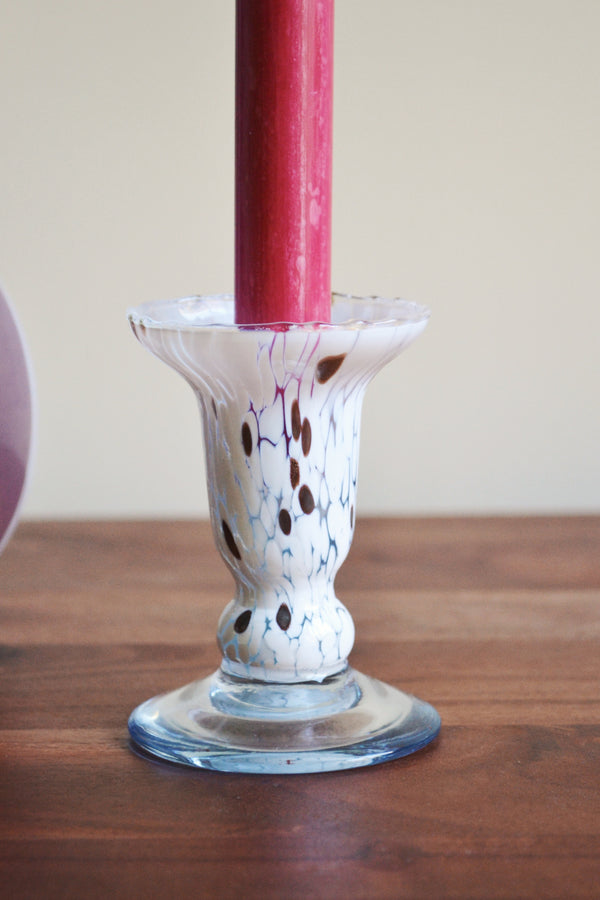 White Murano Glass Candle Holder