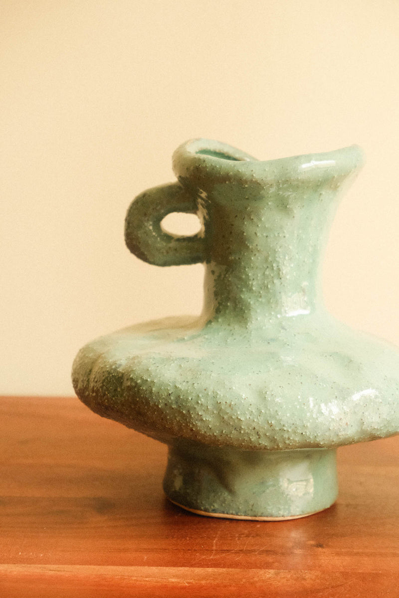 Small Green Sculptural Vase with Handles