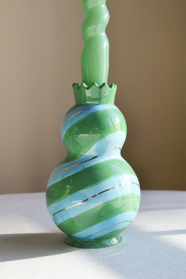 Blue and Green Striped Candlestick Holder