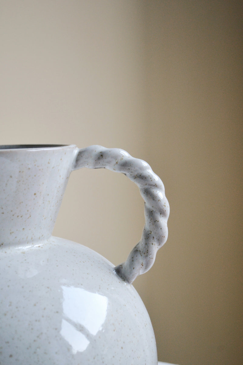 White Stoneware Vase with Braided Handles