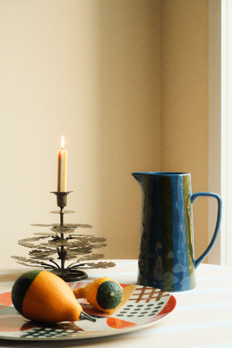Tall Blue and Green Glazed Jug