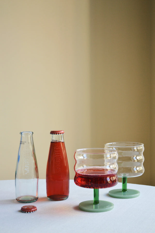 Set of Two Wavy Glasses - Green