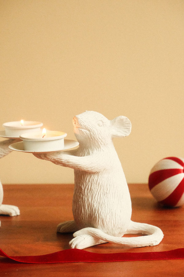 Milo And Mallow Pair of White Mouse Tea Light Holders