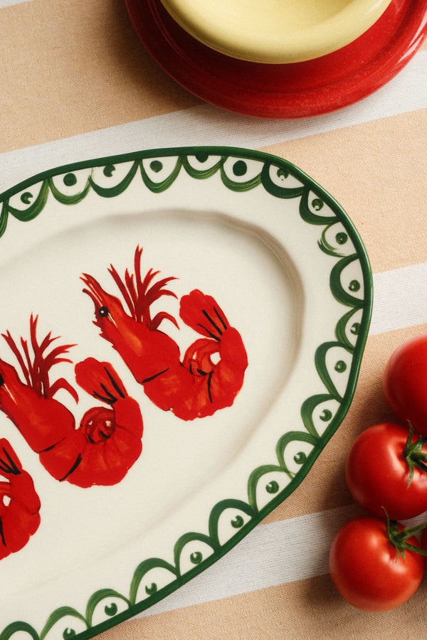 Green and Red Shrimp Platter Serving Plate