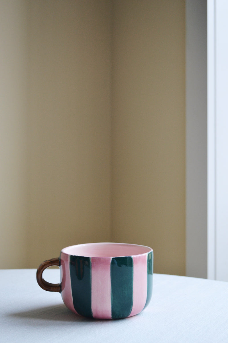 Striped Cappuccino Mug with Leopard Handle - Three Colours Available