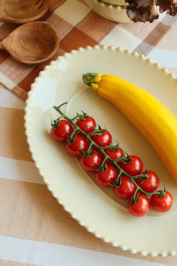 Stoneware Hay Yellow Green Bobble Oval Serving Platter
