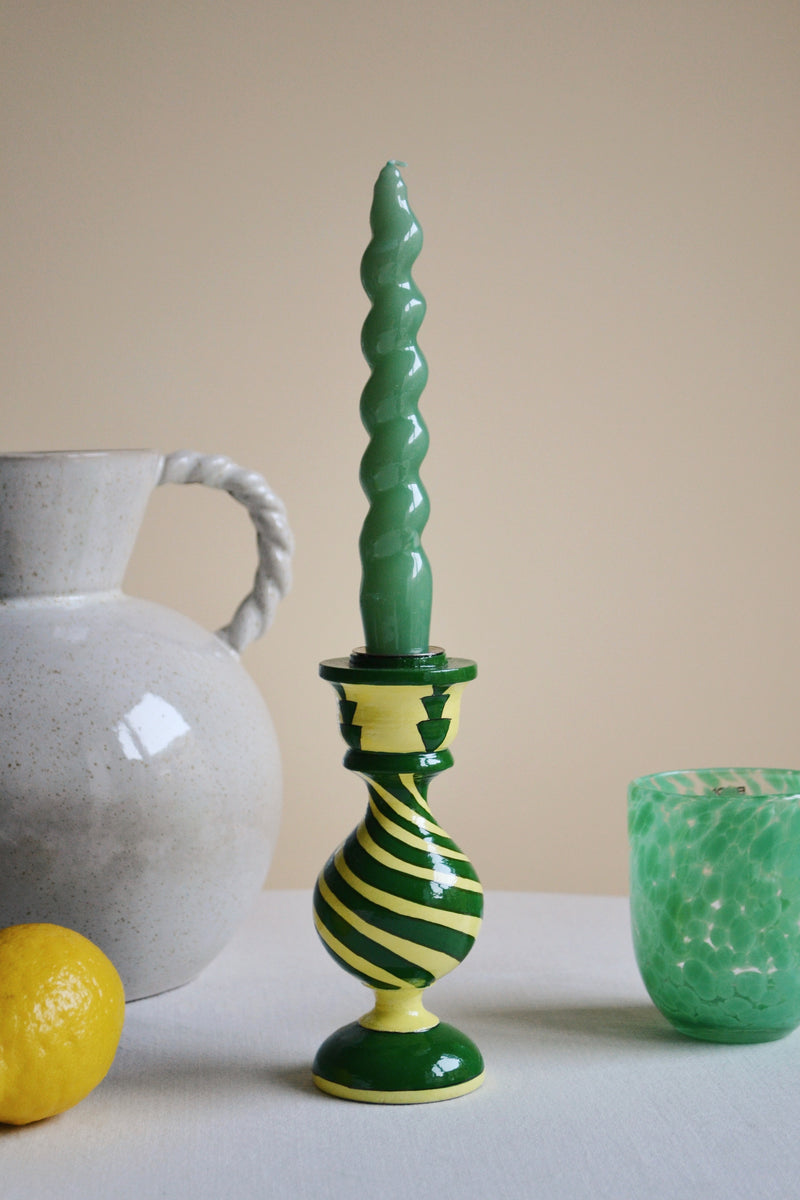 Green Swirl Wooden Candle Holder