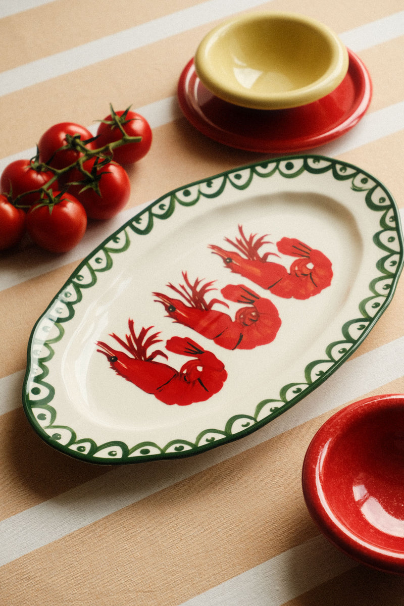 Green and Red Shrimp Platter Serving Plate