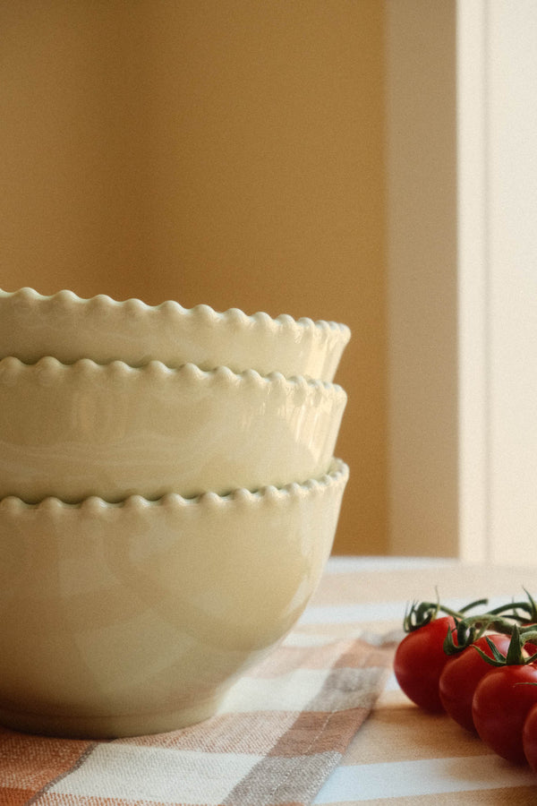 Stoneware Hay Yellow Green Bobble Bowl