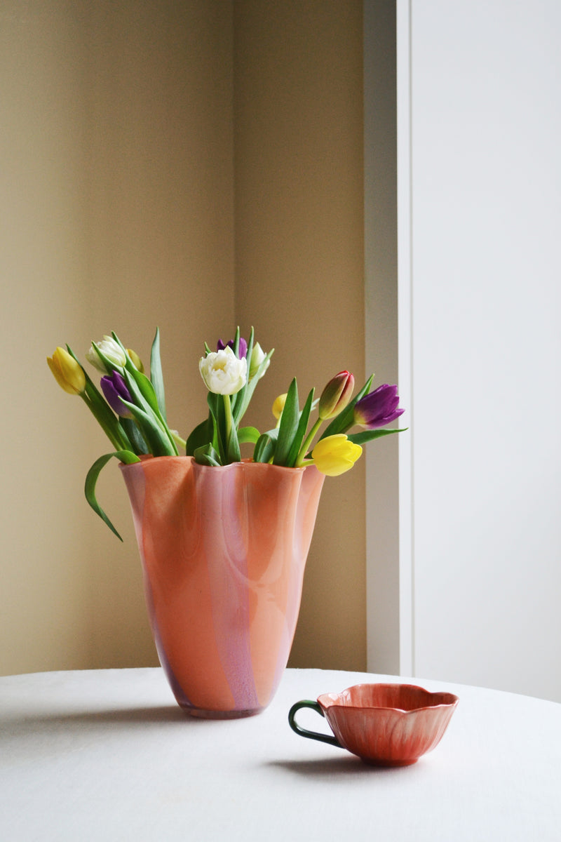 Orange and Pink Ruffle Tulip Vase