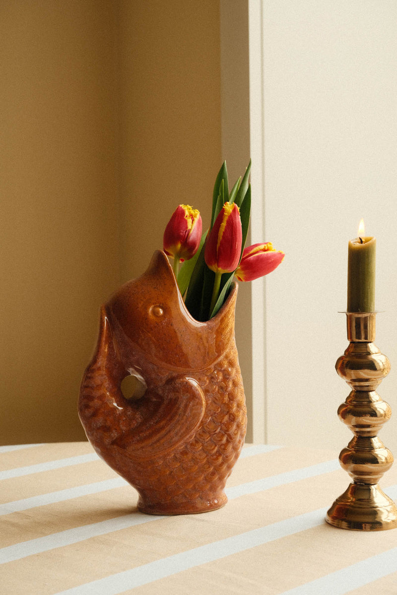 Burnt Orange Stoneware Fish Vase