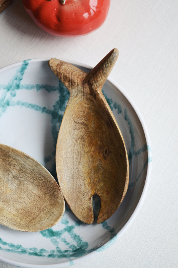 Set of Two Fish Mango Wood Serving Set