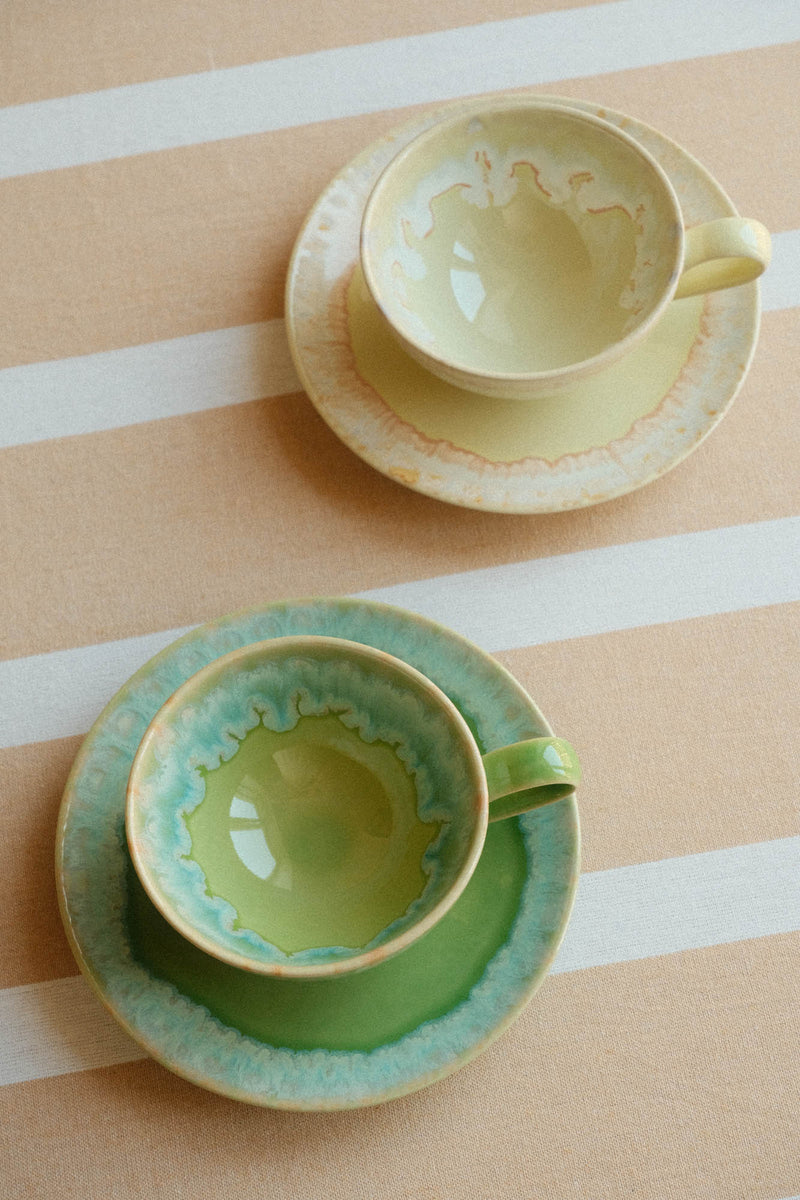 Yellow Drip Glaze Ceramic Teacup and Saucer